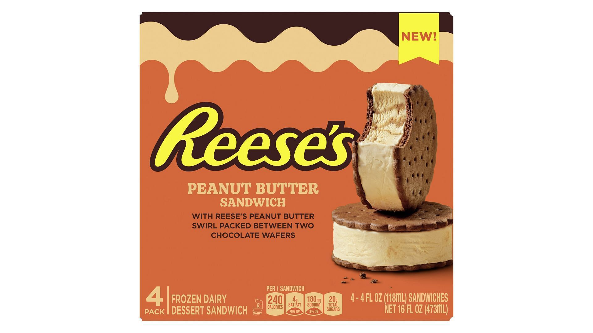The 4-pack Peanut Butter Sandwich features penut butter cup ice cream sandwiched between chocolate wafers (Image via Unilever Ice Creams)