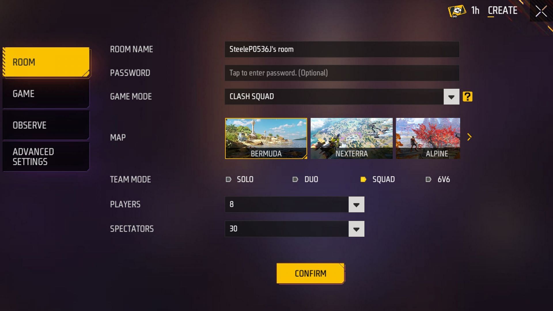 Select your desired options and then click on the &#039;Confirm&#039; button (Image via Garena)