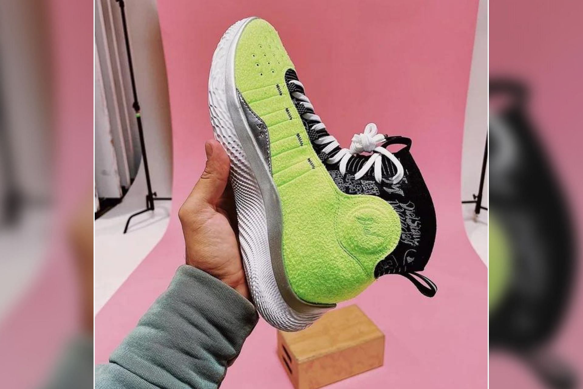The upcoming Stephen Curry x Under Armour x Diet Starts Monday &quot;Tennis Ball&quot; sneakers will be released in a limited amount of 100 pairs (Image via @bballshoes/Reddit)