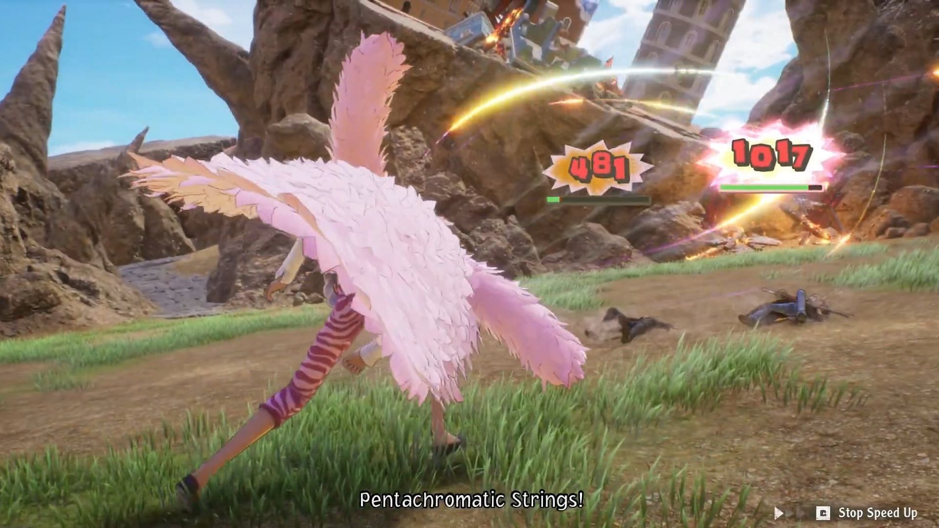 Doflamingo&#039;s Pentachromatic Strings attack. (Image via Bandai Namco)