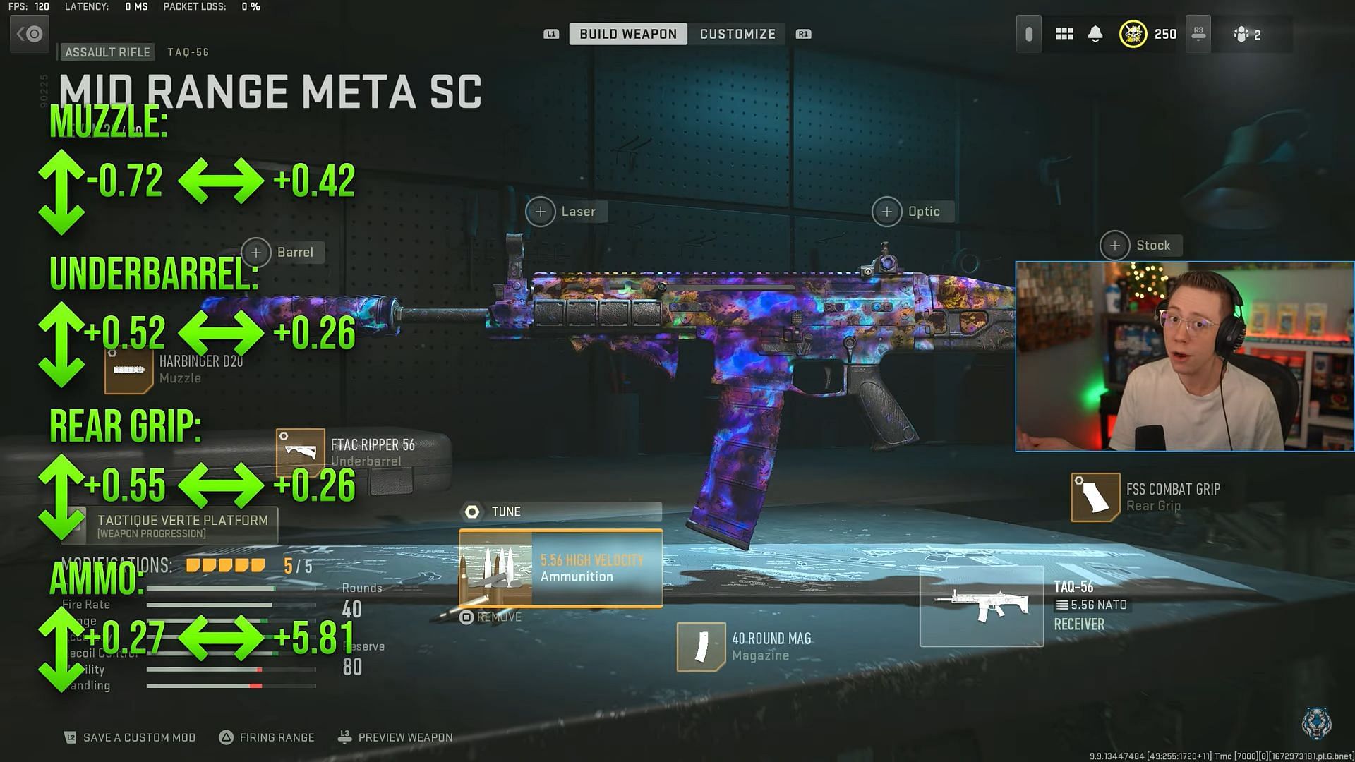 Loadout and tunings for TAQ-56 (Image via Activision and YouTube/WhosImmortal)