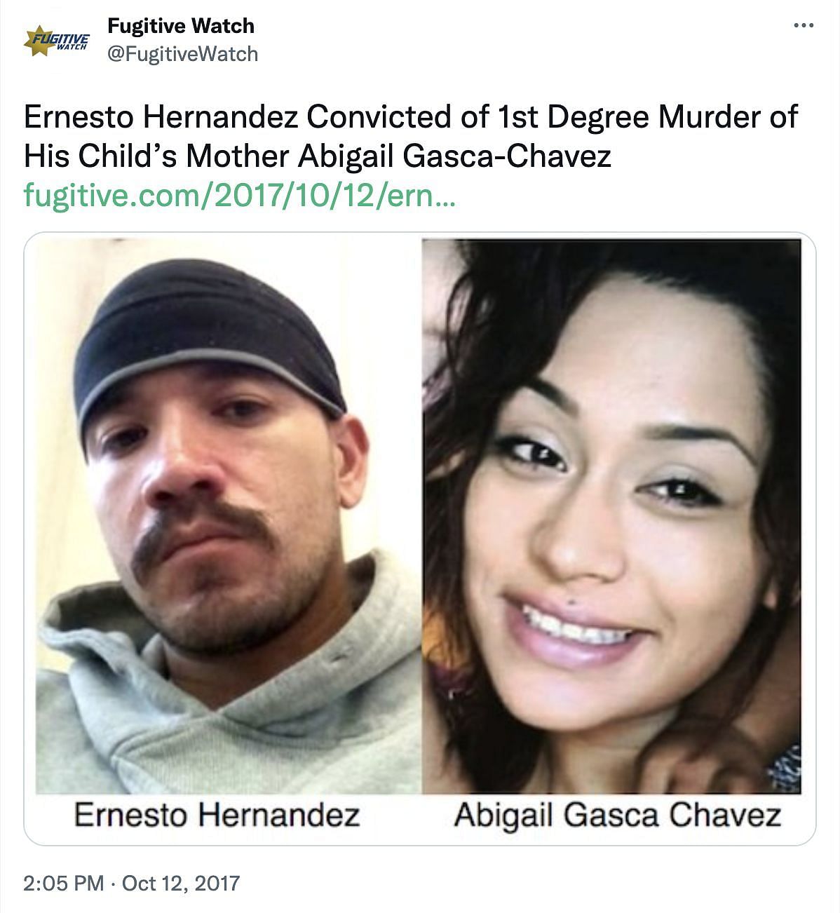 Ernesto Hernandez was convicted and sentenced to life imprisonment (Image via @FugitiveWatch/Twitter)