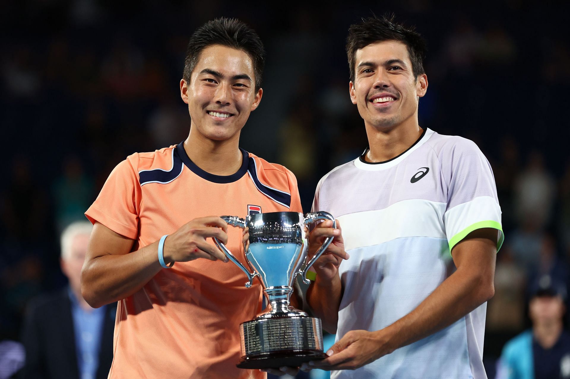 Rinky Hijikata and Jason Kubler with the men's doubles trophy