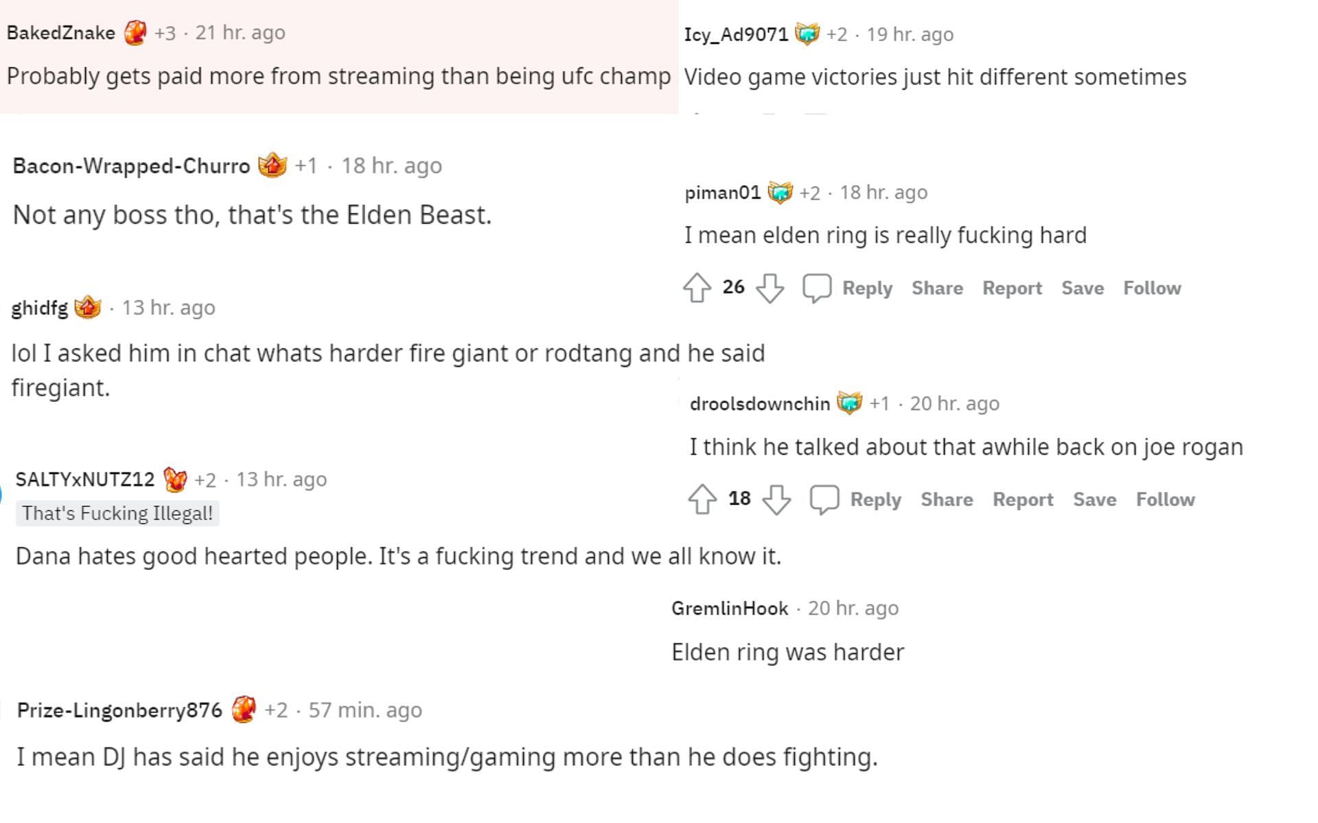 Screenshot of fan reactions to Demetrious Johnson celebration video