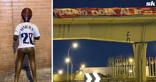 Atletico fans hang Vinicius Jr doll with a poster saying 'Madrid hates Real' ahead of derby