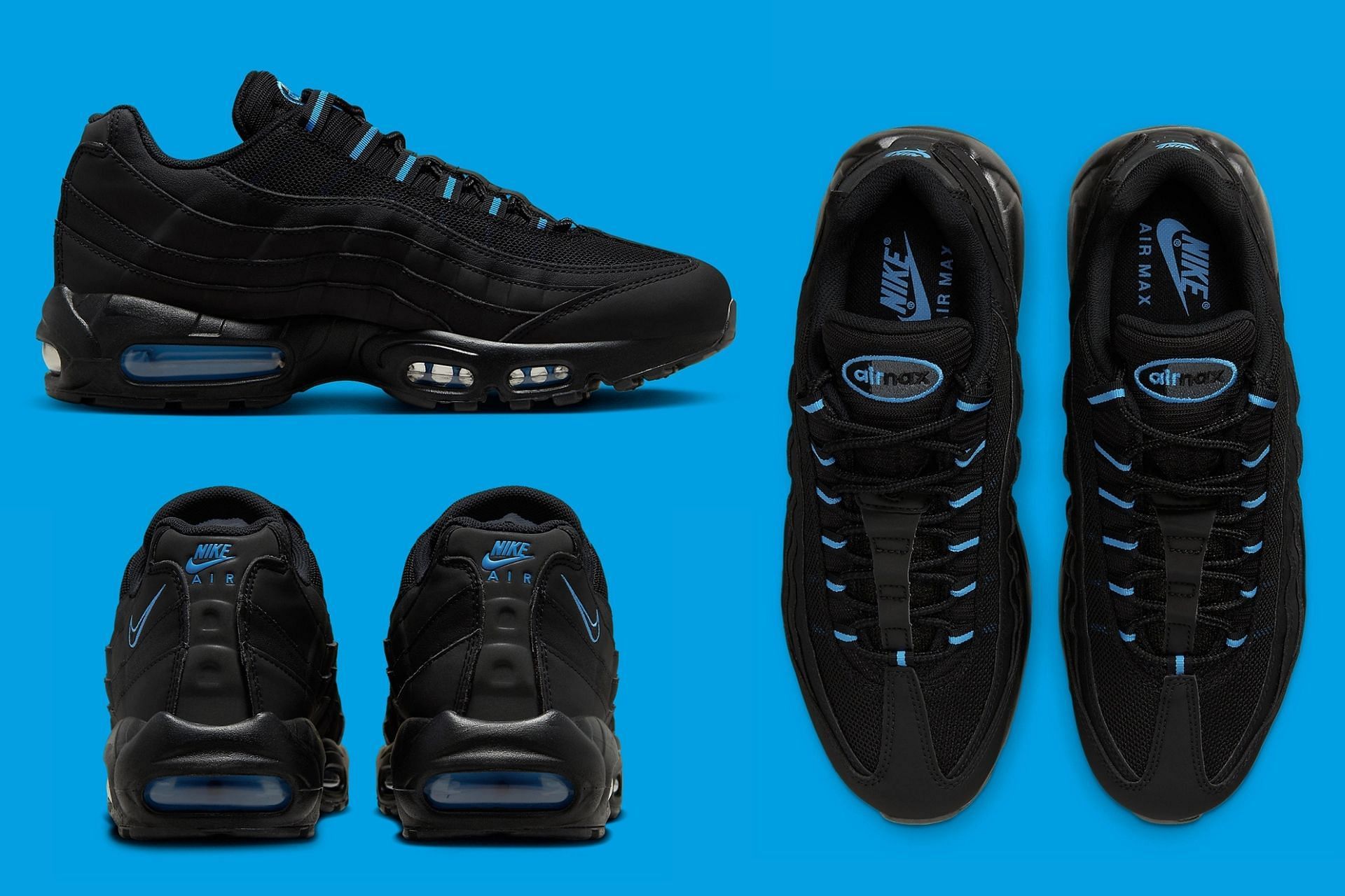 Here&#039;s a detailed look at the upcoming Nike Air Max 95 Black University Blue colorway (Image via Sportskeeda)