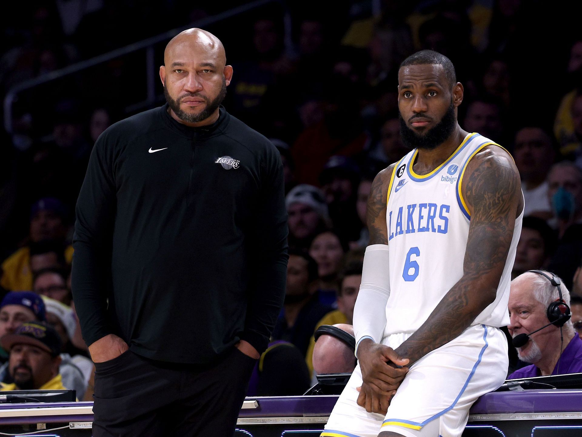 LA Lakers coach Darvin Ham and star forward LeBron James