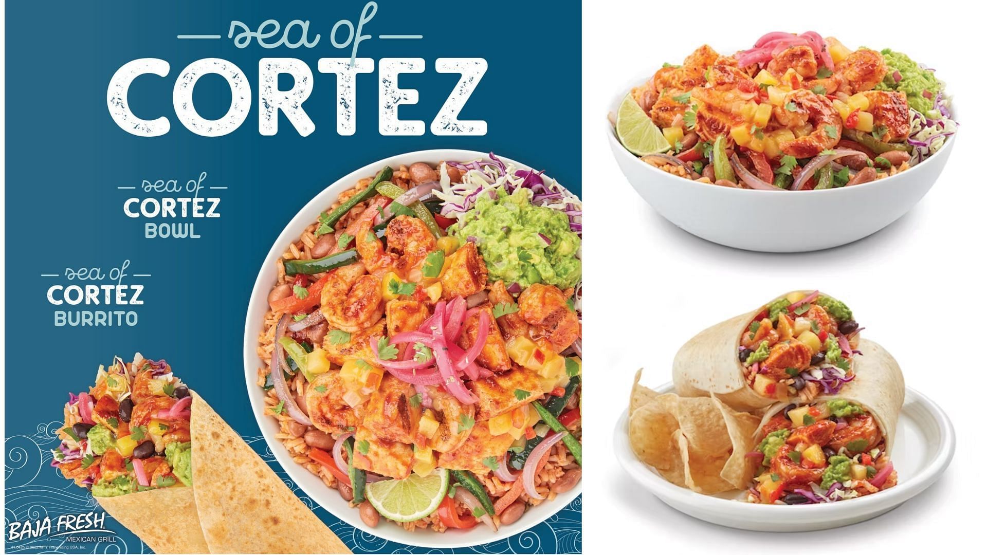 the Sea of Cortez Bowl and Burrito offer hearty meals at the suggested price of $13.99 (Image via Baja Fresh)