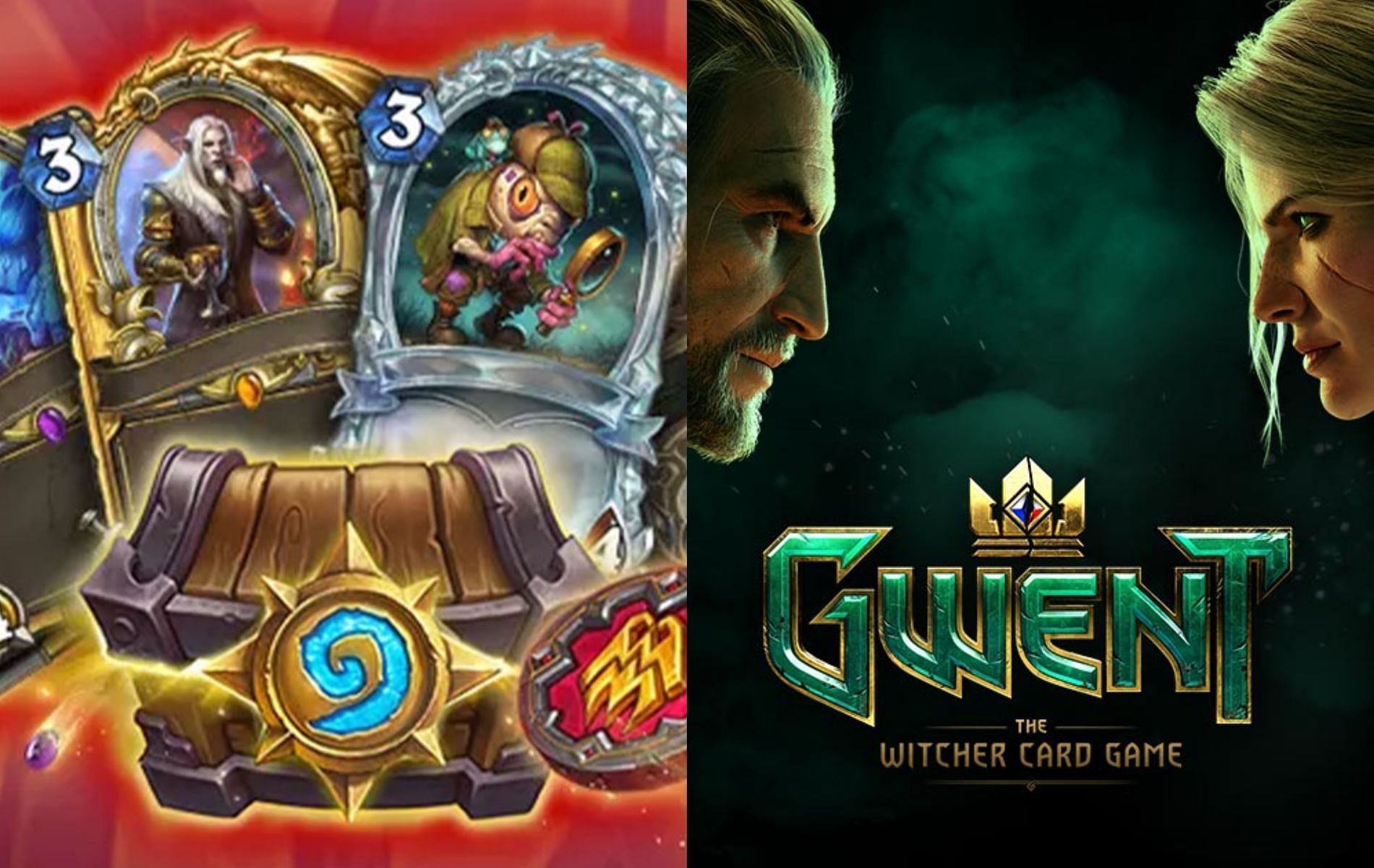 From deck builders to fast-paced strategic ones, try out these online strategic card games with your friends now (Images via Blizzard Entertainment and CD Projekt Red)