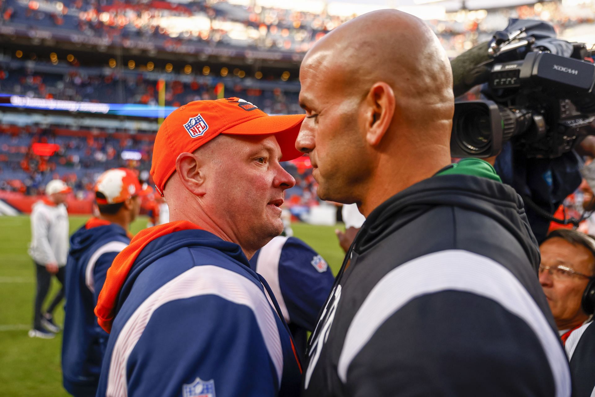 Robert Saleh and Broncos head coach at New York v Denver