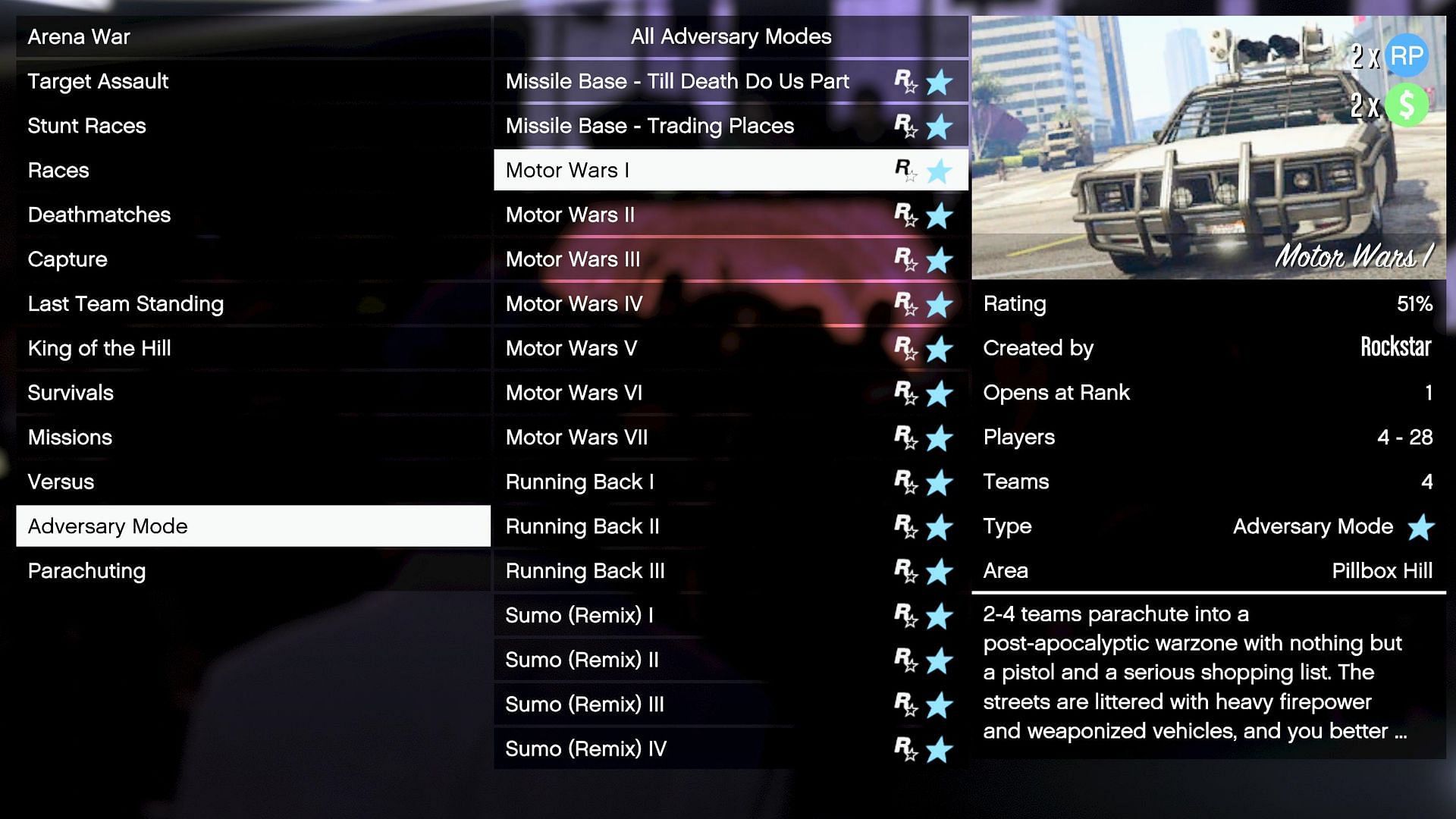 An example of how you can select Motor Wars in the game (Image via Rockstar Games)
