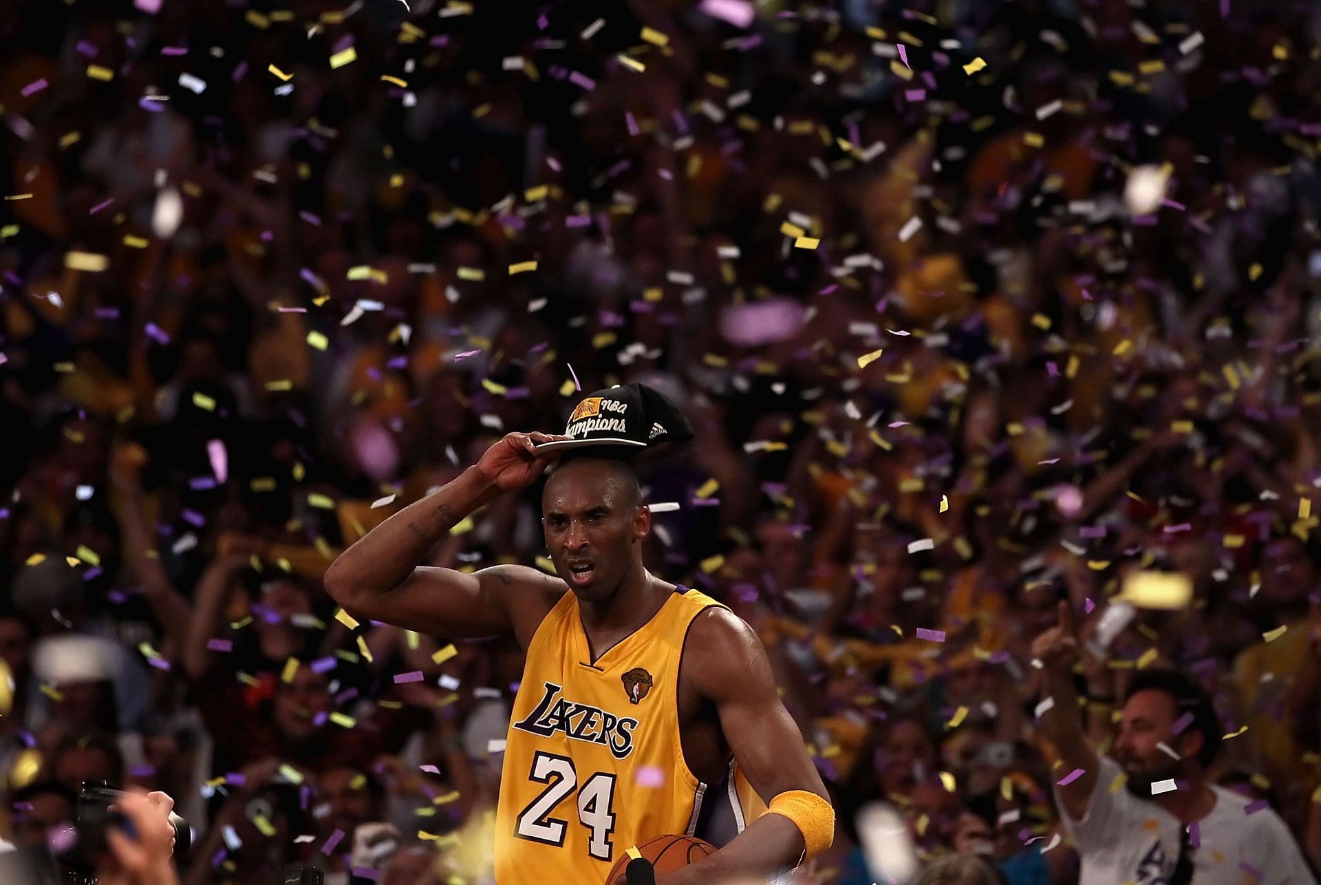 Kobe Bryant celebrates after beating the Boston Celtics in the 2010 NBA Finals.