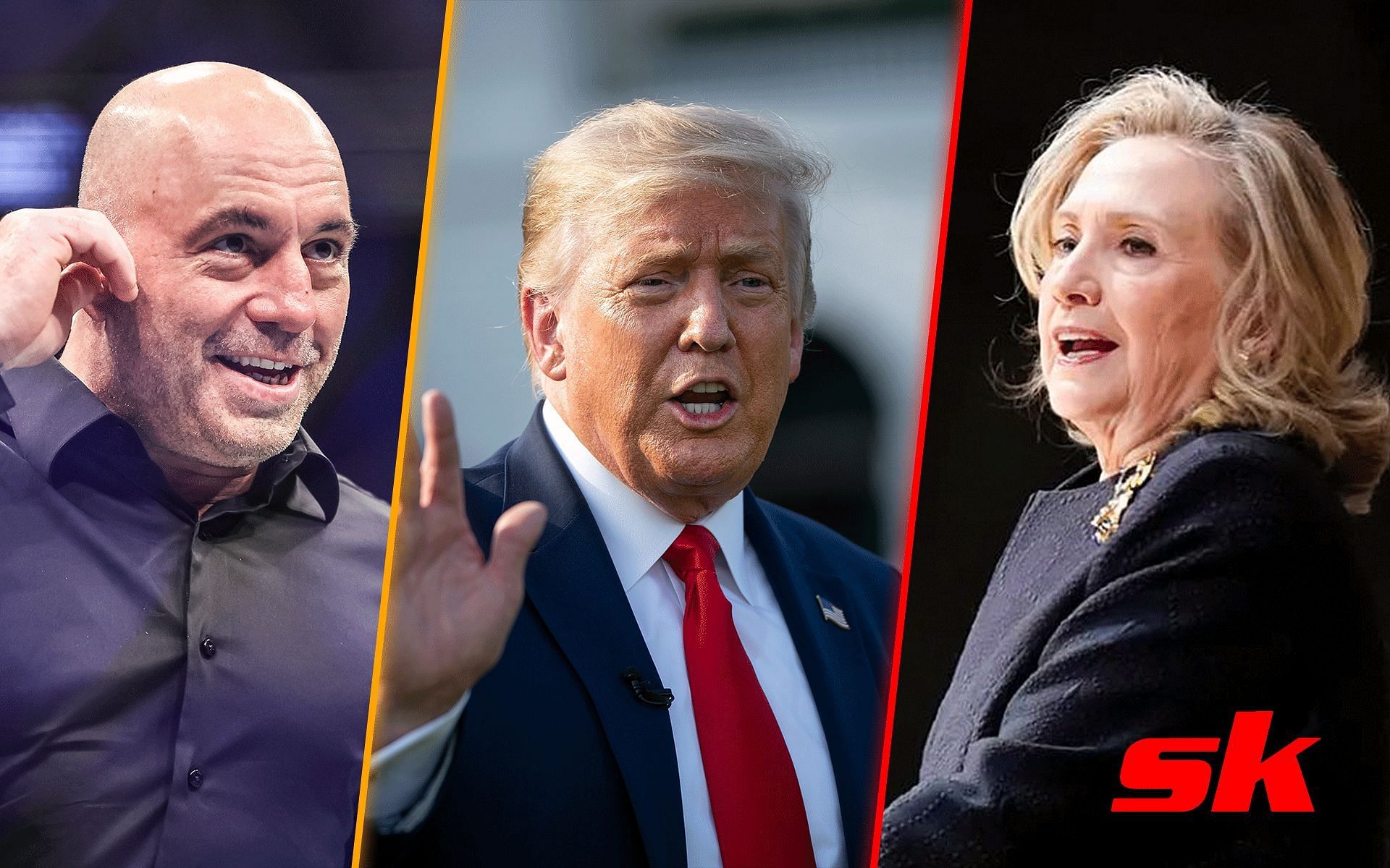 Joe Rogan (Left), Donald Trump (Middle), Hillary Clinton (Right) [Image courtesy: Getty, @hillaryclinton on Instagram]