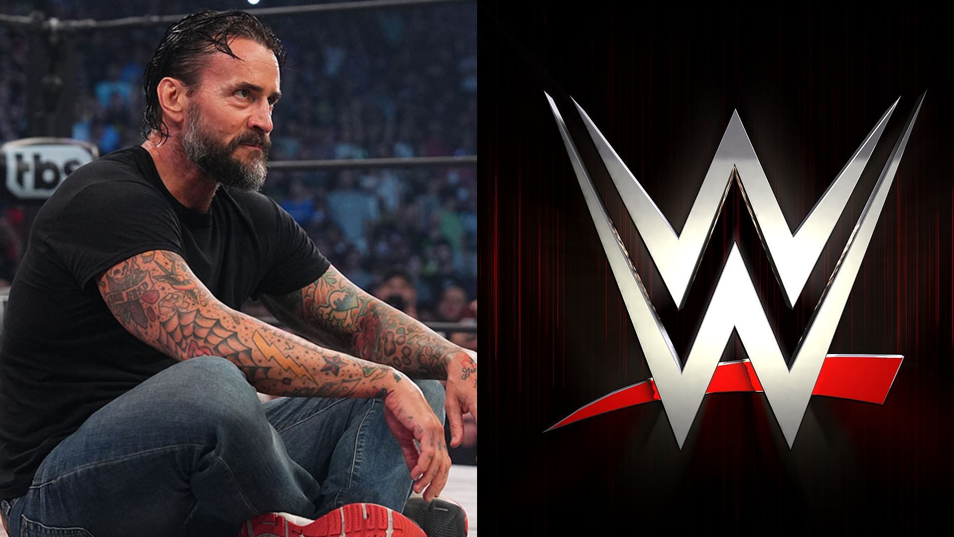CM Punk (left), WWE logo (right)