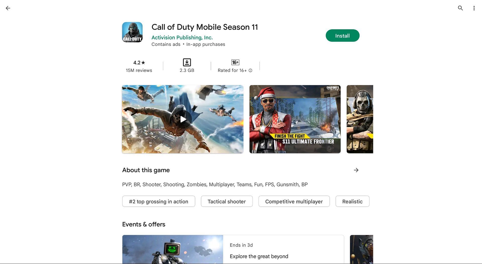 Call of Duty Mobile is available on Google Play Store (Image via Google Play Store)
