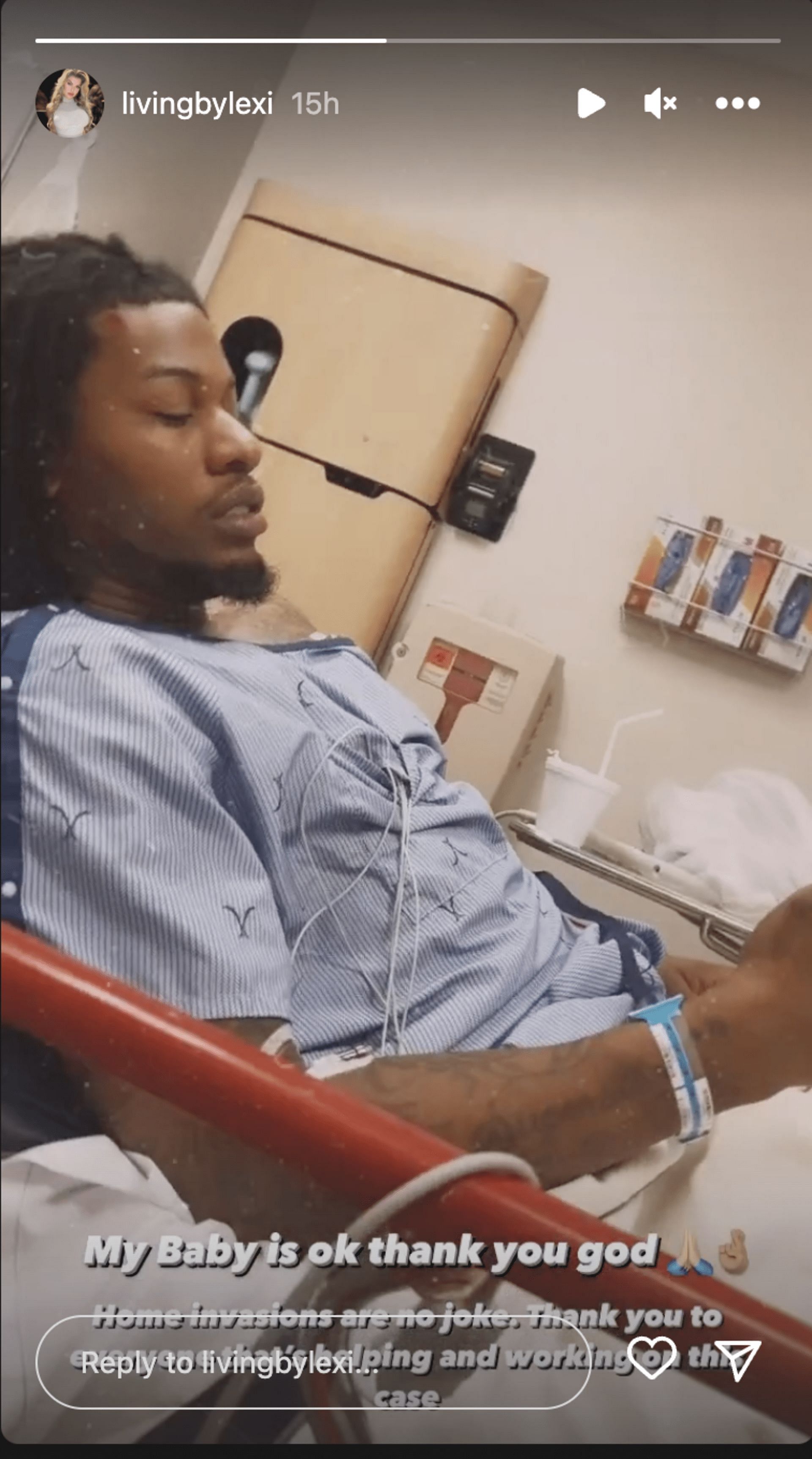 CJ&#039;s girlfriend, Alexis shared a video of the YouTuber laying in the hospital bed after getting shot multiple times. (Image via Instagram)