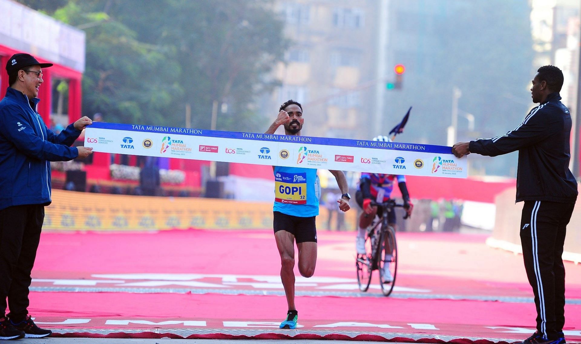 India&rsquo;s Thonakal Gopi finished first in the Indian category of the Tata Mumbai Marathon on Sunday. Photo credit Procam International