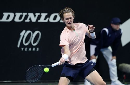 Sebastian Korda in action at the Adelaide International 1