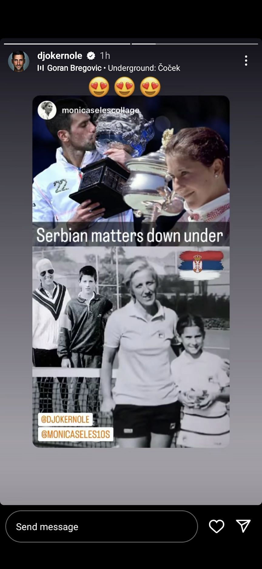 Snapshots of Novak Djokovic and Monica Seles with Jelena Gencic