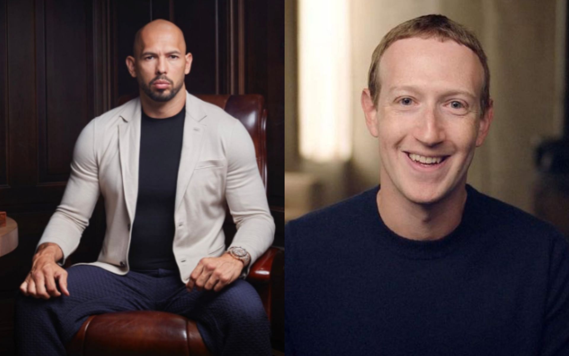 Andrew tate (left), Mark Zuckerberg (right) [Images courtesy of @cobratate on Twitter  &amp; @zuck on Instagram]