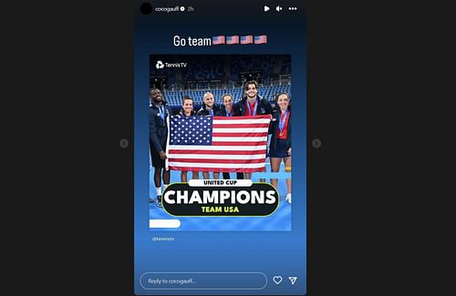 Via Instagram - Coco Gauff reacts to Team USA's 2023 United Cup win.