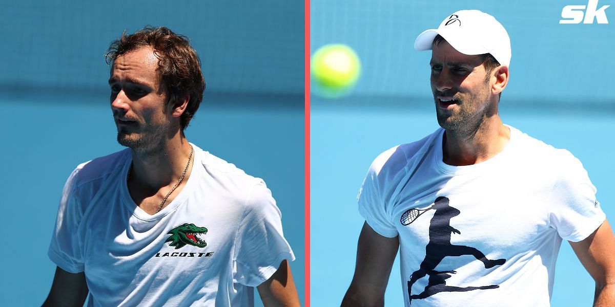 Novak Djokovic and Daniil Medvedev took part in a practice match at the Rod Laver Arena 