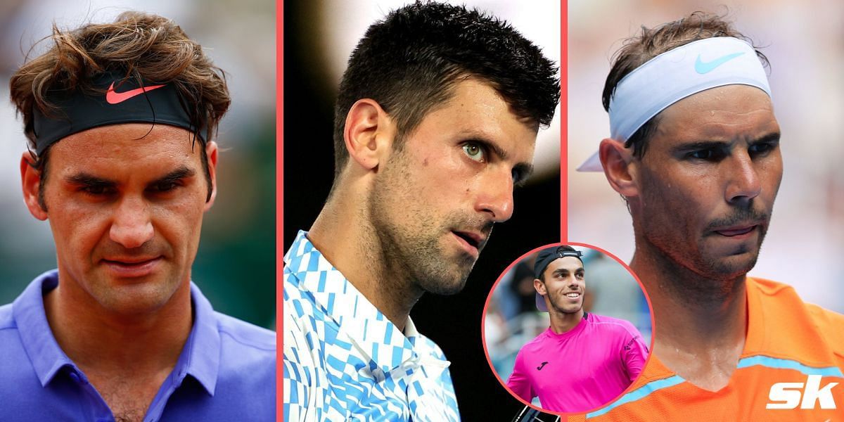 (From L-R) Roger Federer, Novak Djokovic and Rafael Nadal; Francisco Cerundolo (inset)