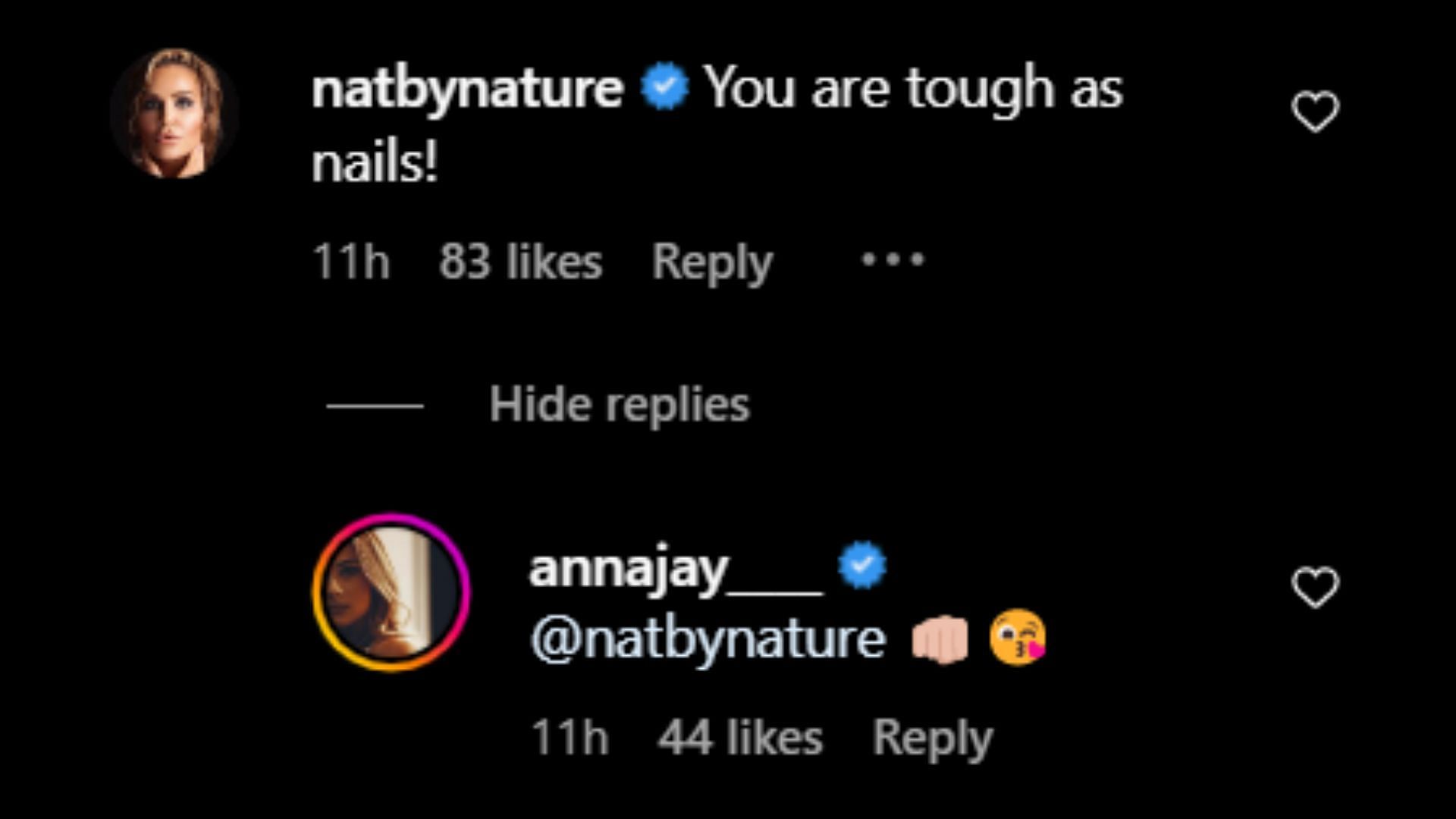 Natalya complimented Anna Jay AS on Instagram