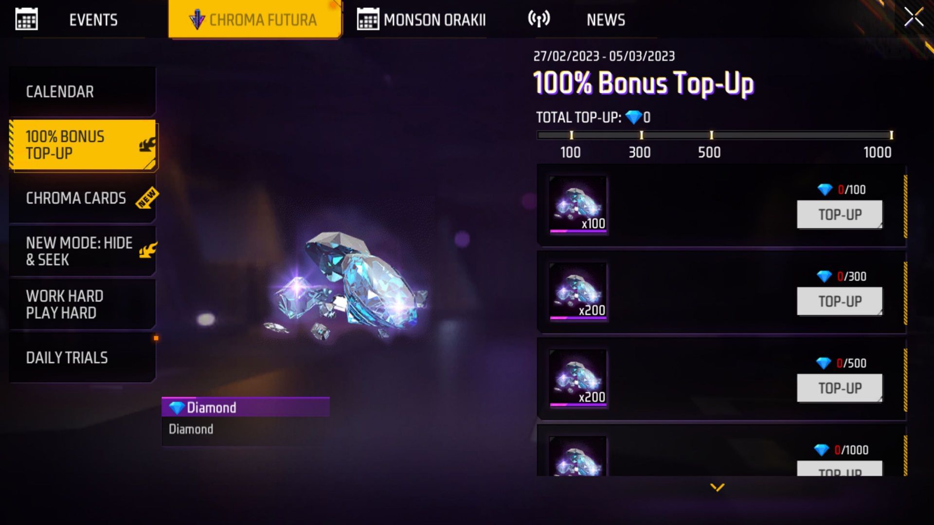 Free Fire MAX 100% Bonus Top-Up event: How to get double diamonds