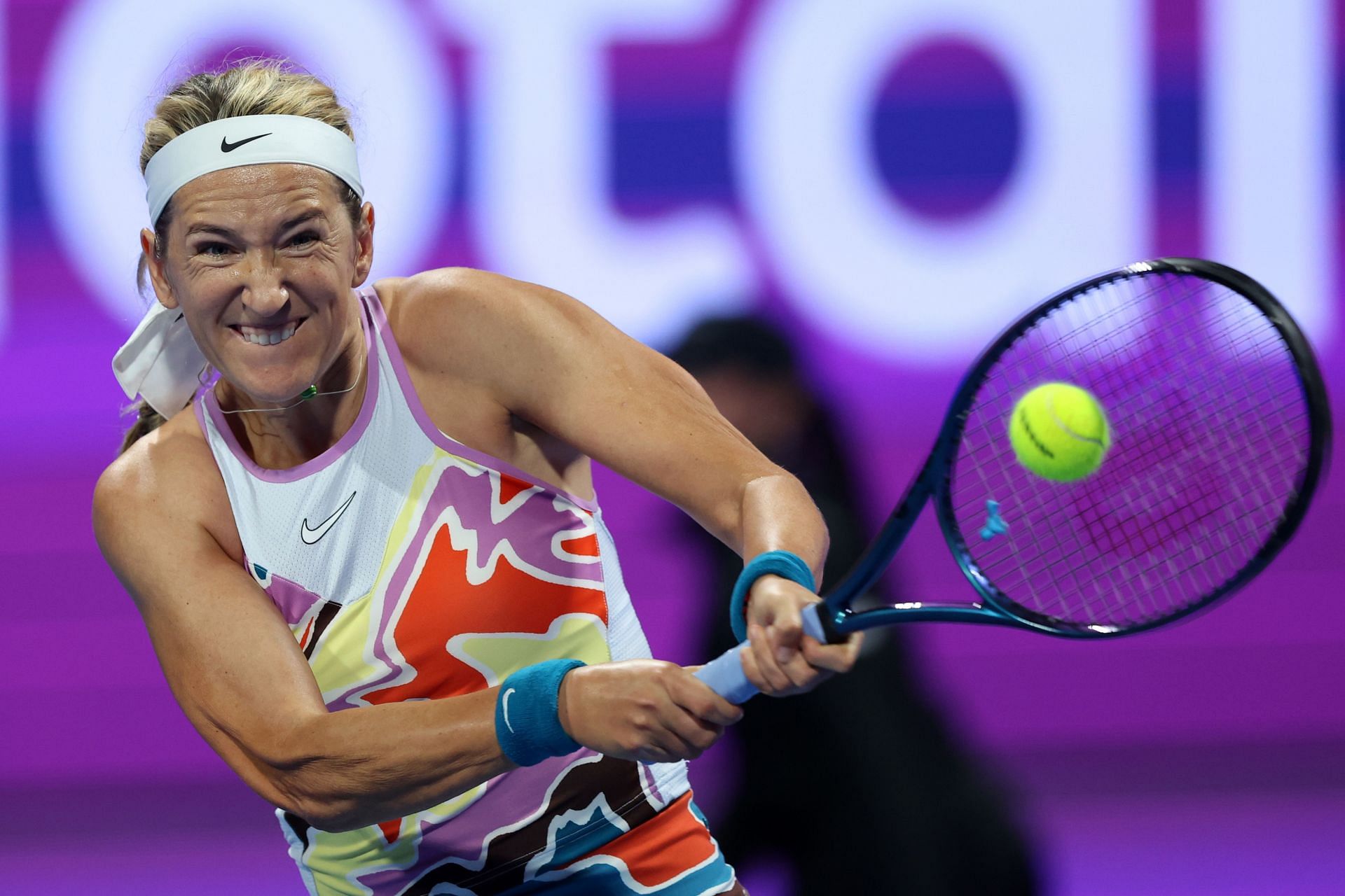 Victoria Azarenka in action at the 2023 Qatar Open