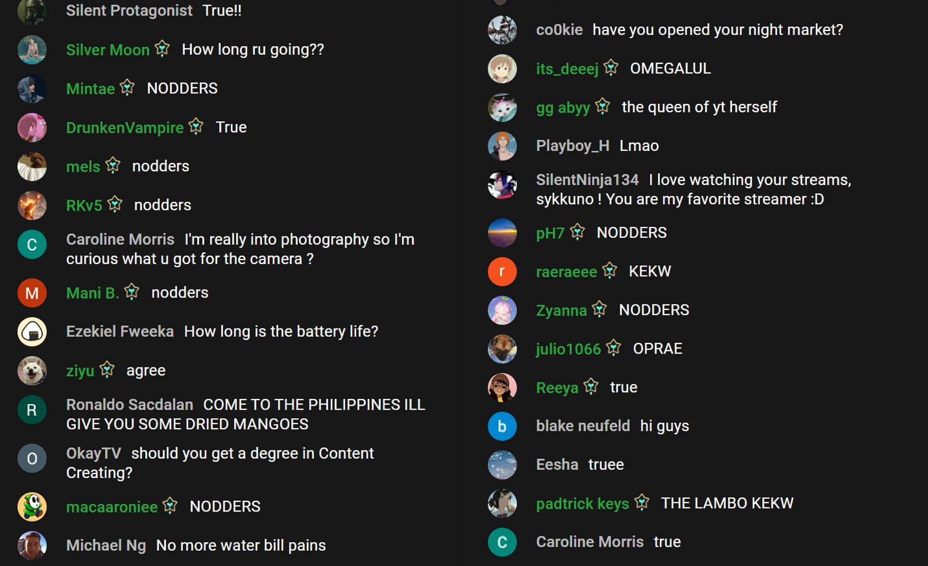 Fans in the YouTube chat room reacting to the streamer&#039;s opinion (Image via Sykkuno/YouTube)