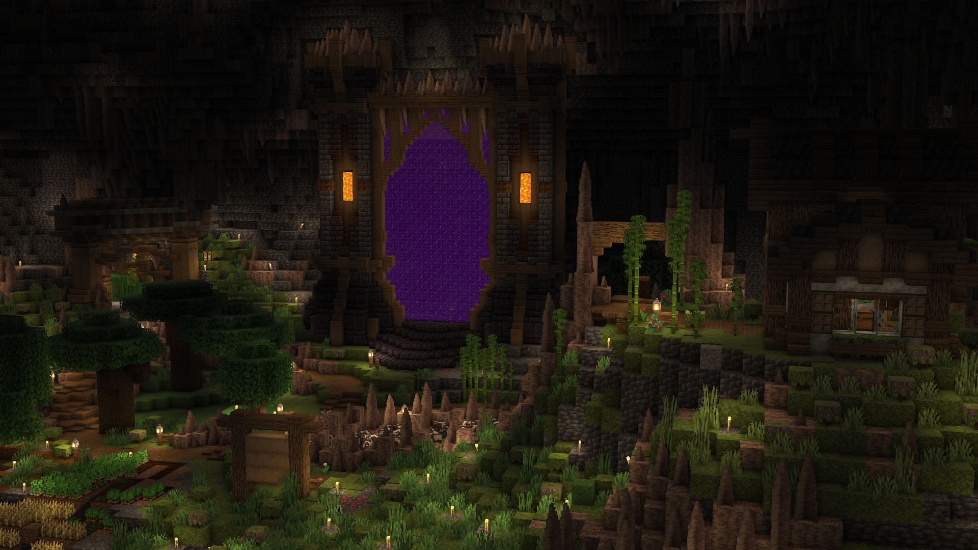 A decorative Nether portal can be made in Minecraft caves (Image via Reddit / u/cloudyterraria)