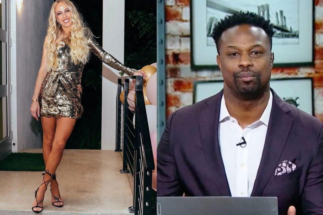 Wife of Chiefs QB Patrick Mahomes, Brittany Mahomes (l) and ESPN NFK analyst Bart Scott (r)