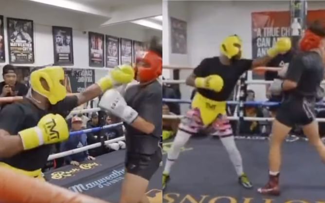 WATCH: Floyd Mayweather toys with 21-year-old YouTuber in sparring session