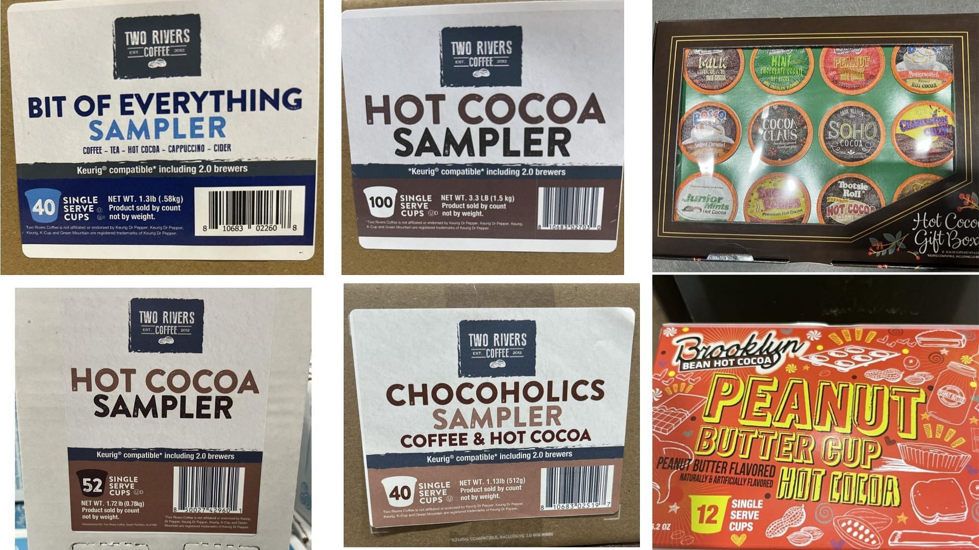 Recalled packs of Two Rivers Coffee Peanut Butter and Hot Cocoa Pods (Image via FDA)
