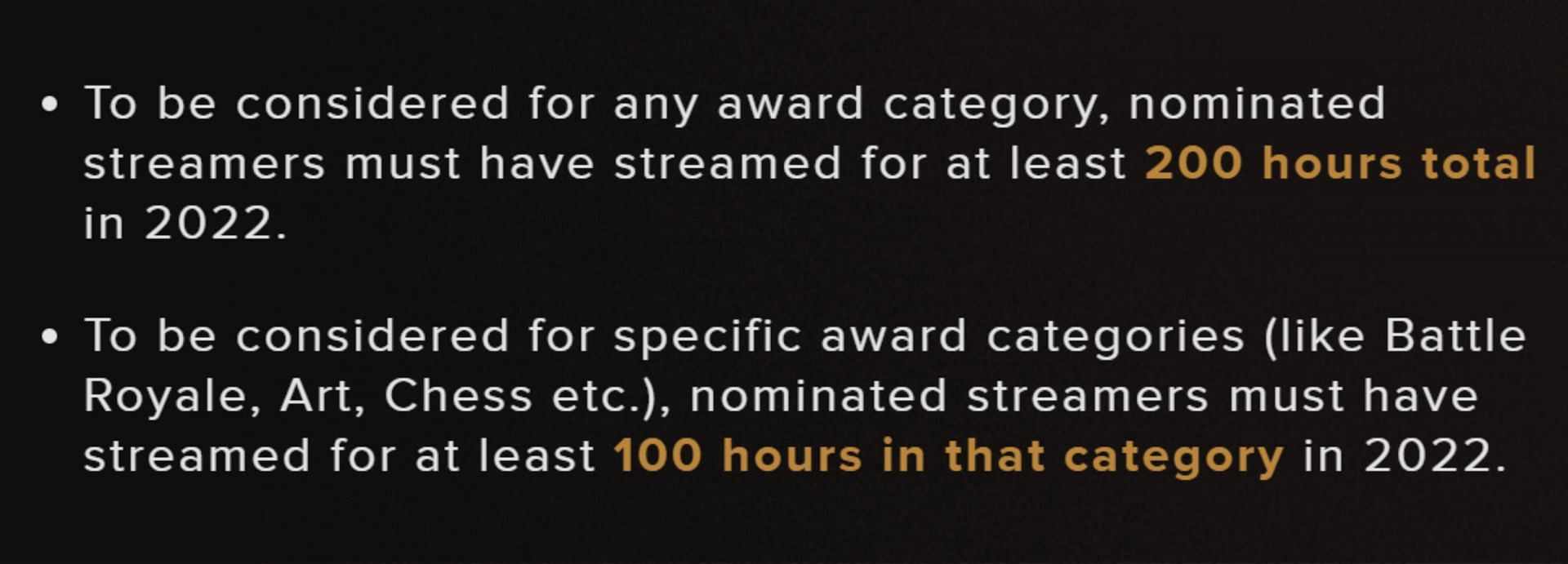 The criteria for the nominees (Image via Streamerawards.com)
