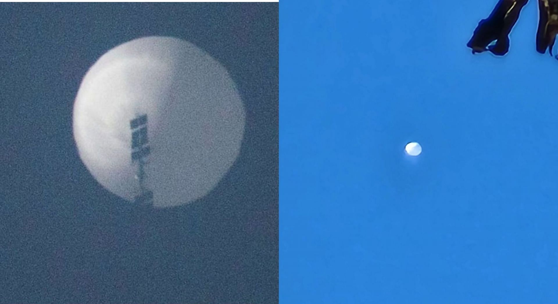 Beijing said that the Chinese spy balloon looming over the U.S. was being used for &quot;meteorological research&quot; (Image via Rob Schneider/Twitter and Marcus Hubbard/Twirrer)