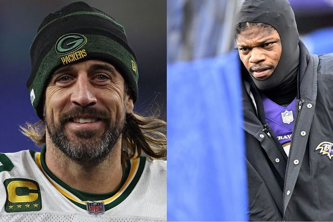 Aaron Rodgers, left, Lamar Jackson, right