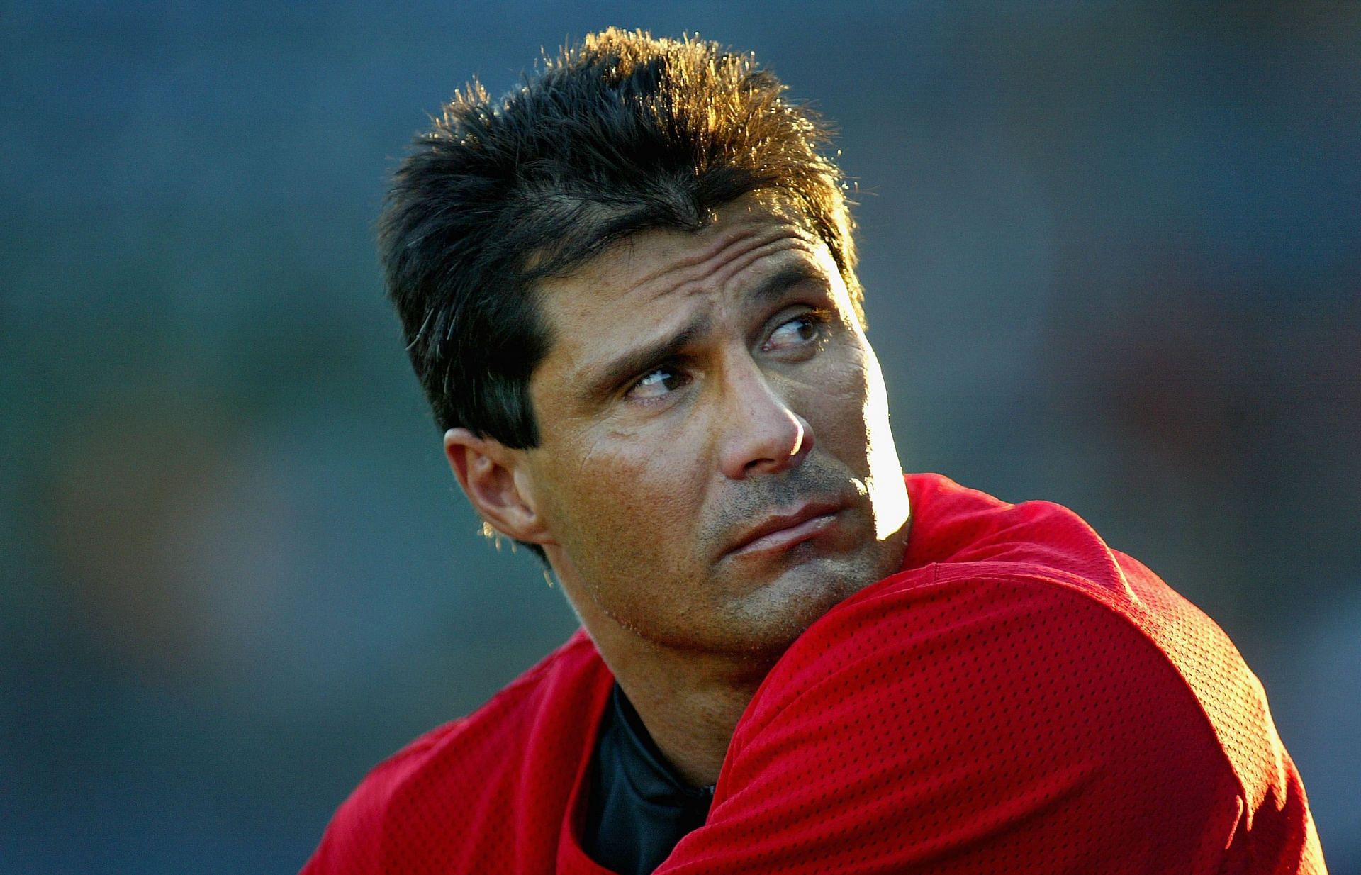 Jose Canseco plays in Golden Baseball League: LONG BEACH, CA - JULY 14: Jose Canseco #33 of the Long Beach Armada looks into the crowd during the Golden Baseball League game against the Fullerton Flyers on July 14, 2006, at Blair Field in Long Beach, California. (Photo By Christian Petersen/Getty Images)