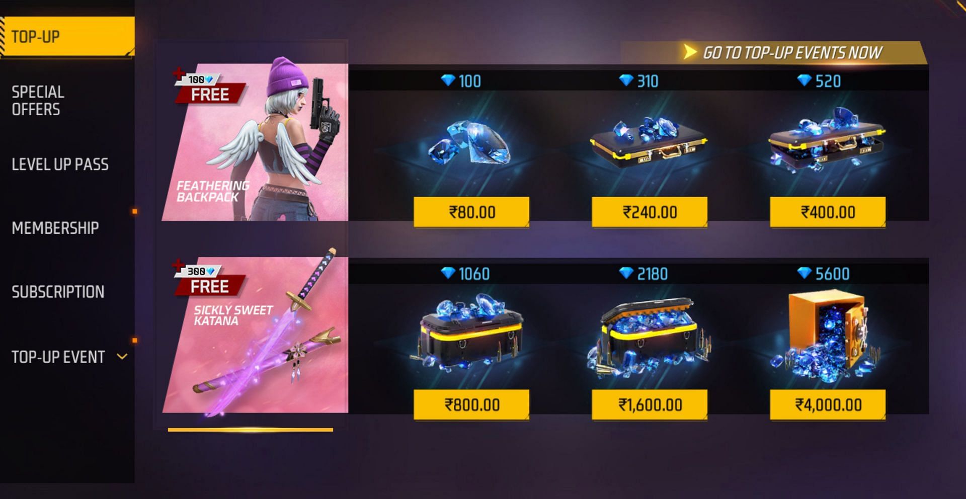 The price of diamonds in the battle royale title (Image via Garena)