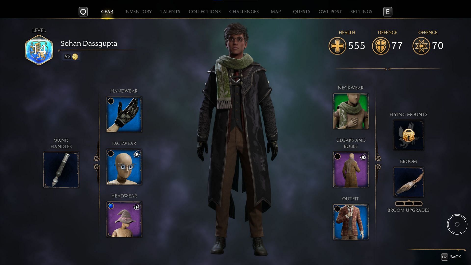 Gear menu in Hogwarts Legacy (Image via WB Games)