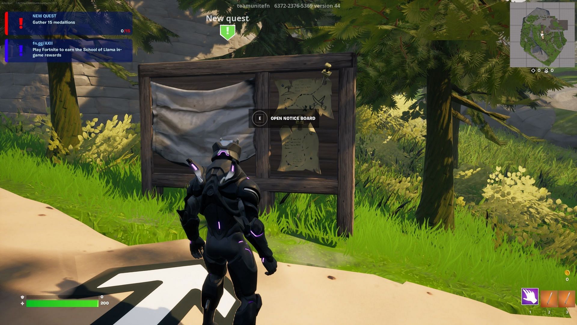 You need to interact with the notice board to start the challenge (Image via Epic Games)