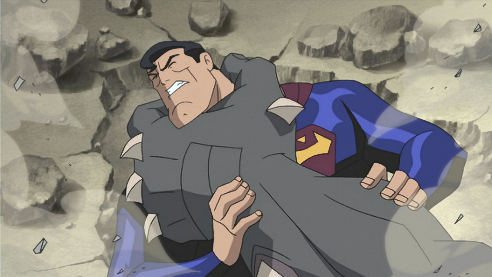 The Man of Tomorrow and Doomsday in the middle of a brutal fight that ends in both of their deaths (Image via DC Animation)