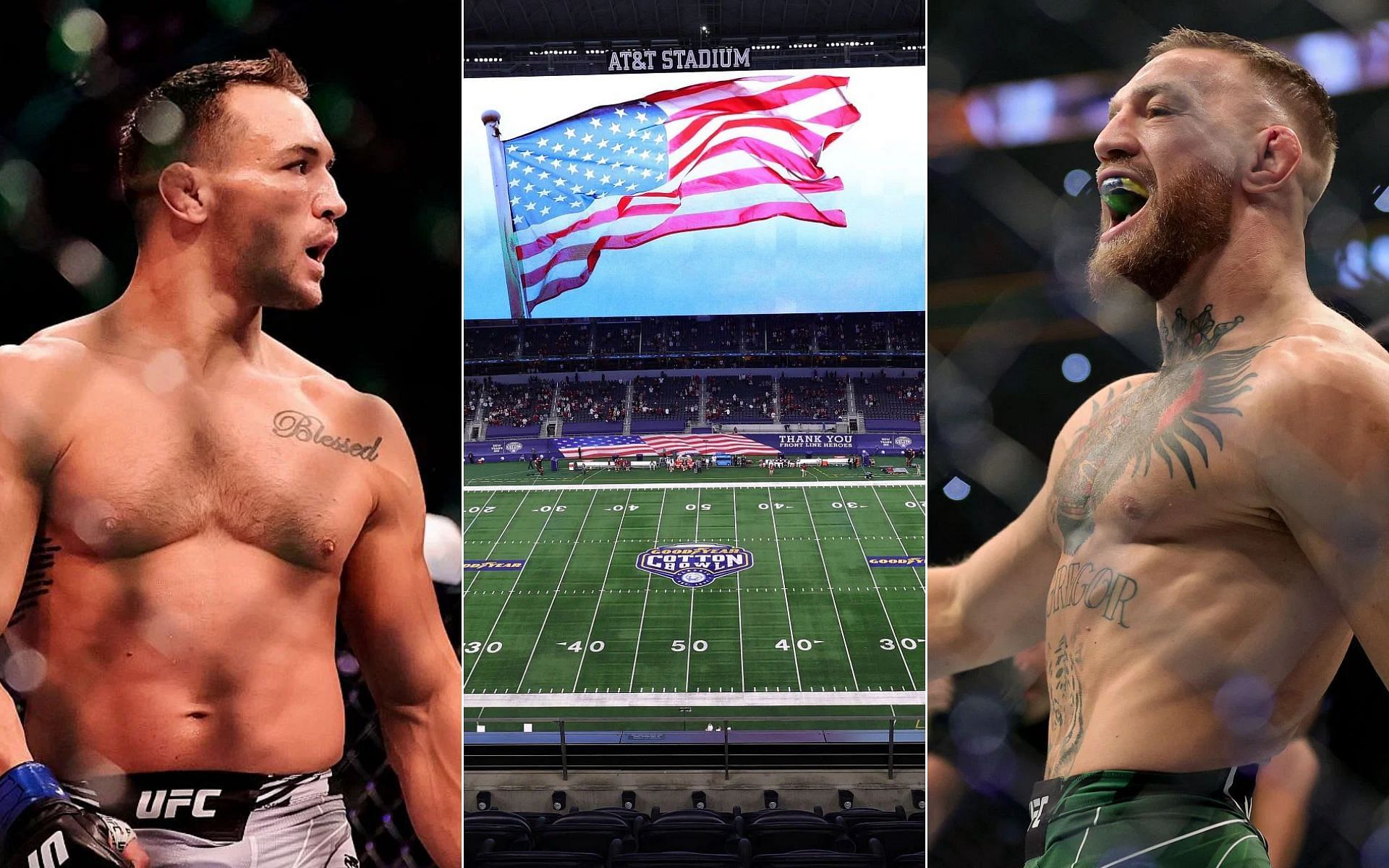 Michael Chandler (Left), AT&amp;T Stadium (Middle), and Conor McGregor (Right)