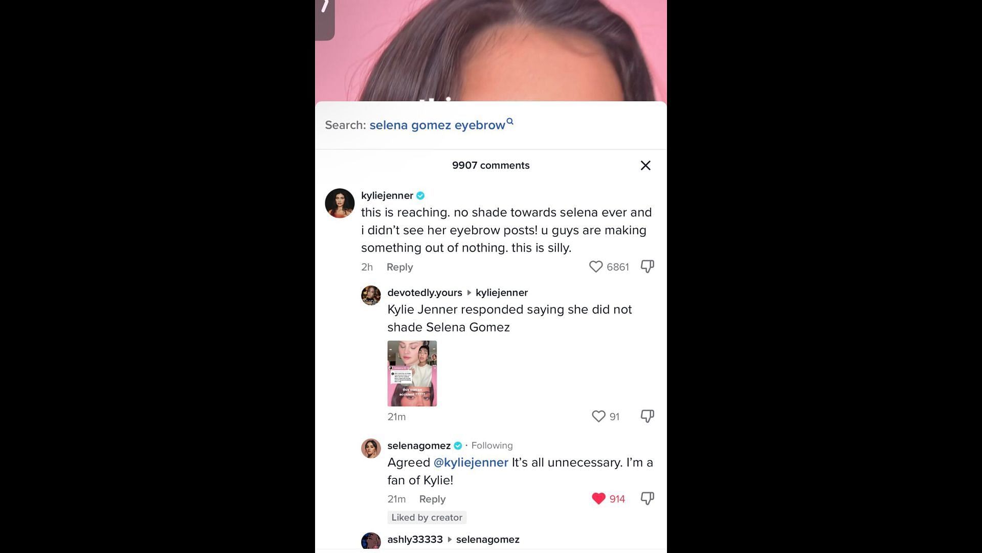 Screenshot of the comments made by Jenner and Gomez.