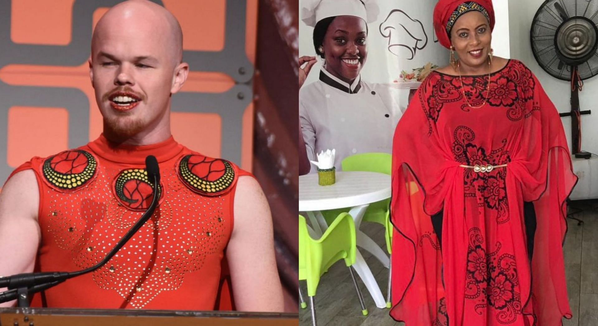 Tanzanian fashion designer Asya Khamsin has accused Sam Brinton of wearing her custom-made clothes that went missing in 2018 (Image via Getty Images and Asya Khamsin/Instagram)
