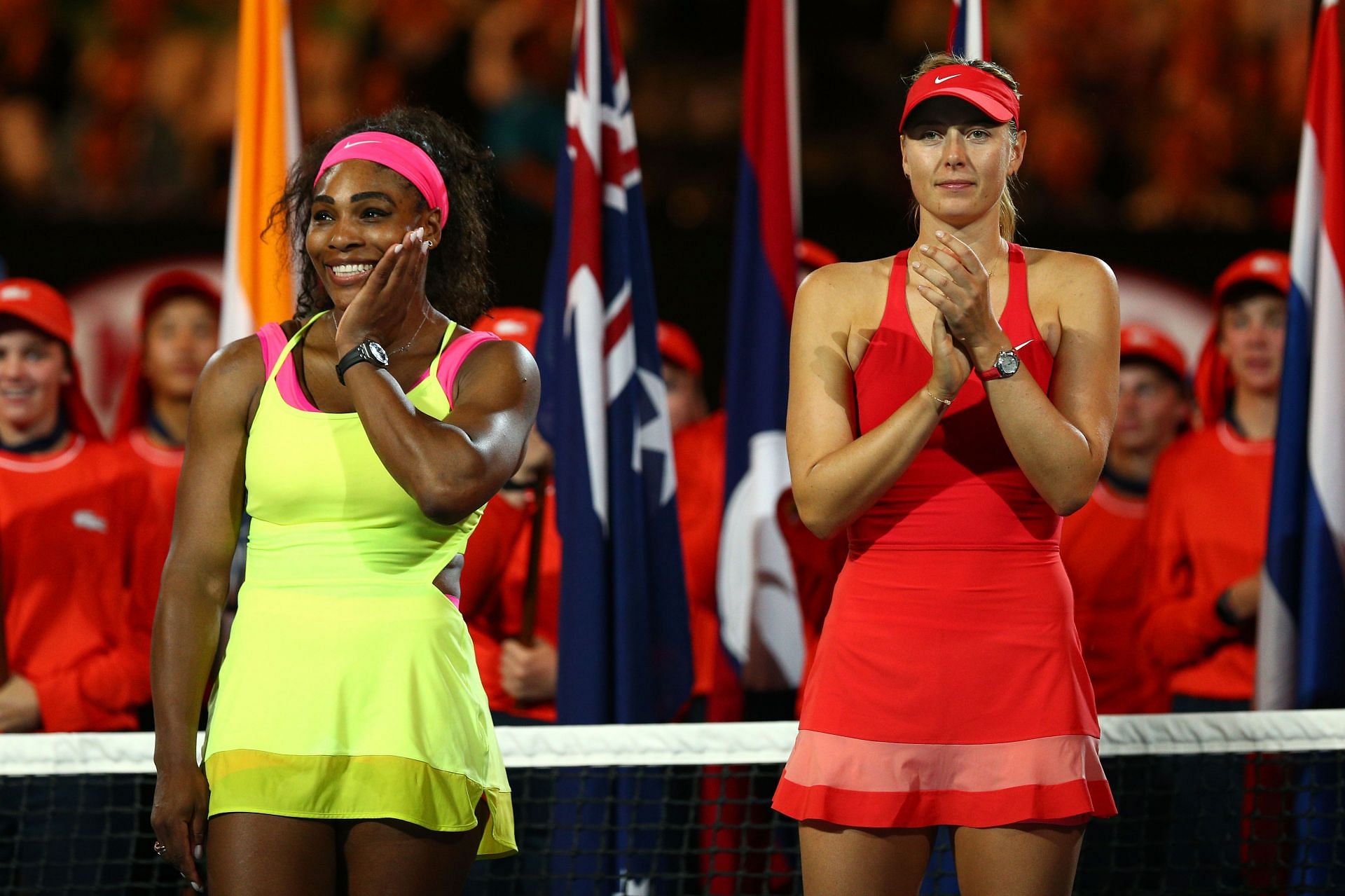 Maria Sharapova and Serena Williams at the 2015 Australian Open