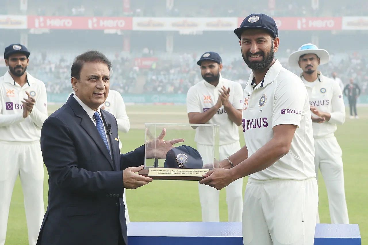 Cheteshwar Pujara was felicitated for playing his 100th Test. [P/C: BCCI]