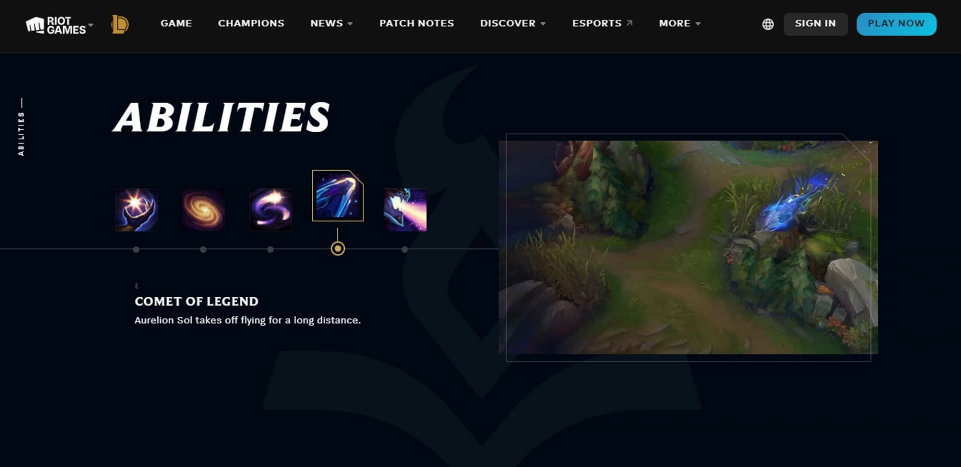 Aurelion Sol&#039;s new abilities are still not updated on the game&#039;s official Abilities page (Screengrabbed via Riot Games&#039; League of Legends website - 10/02/23)