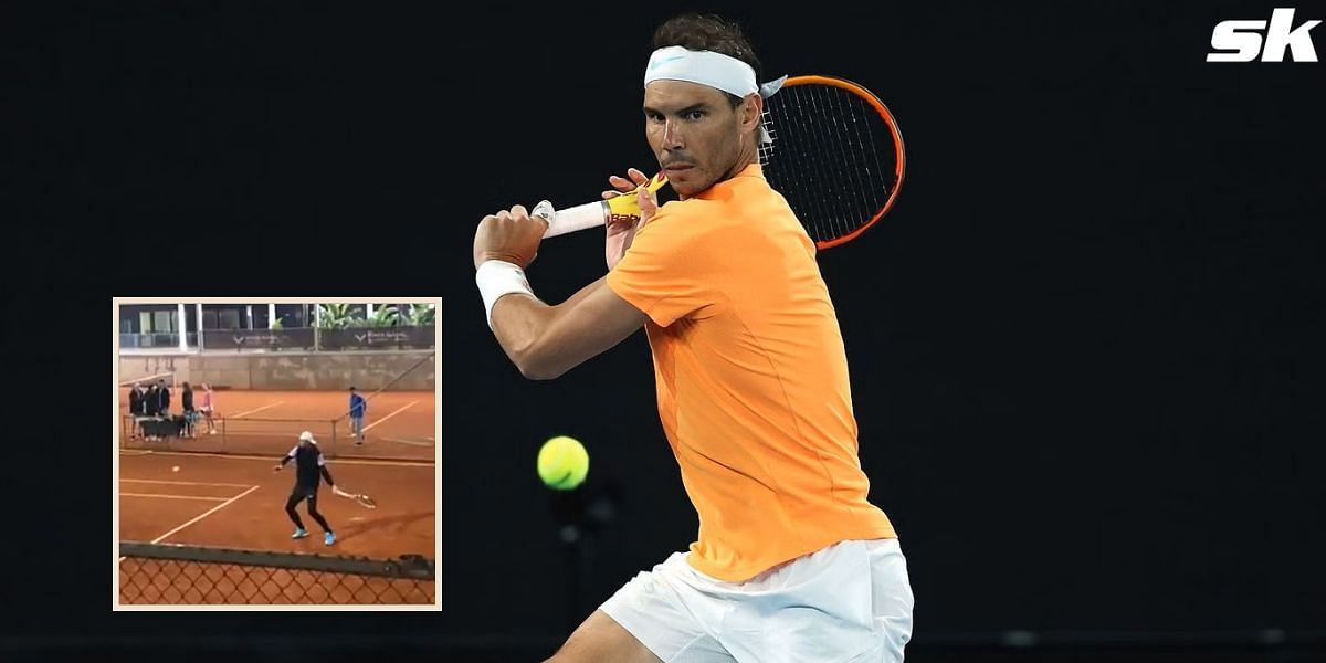 Rafael Nadal took to the clay courts at the Rafa Nadal Academy in Mallorca.